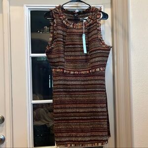 She + Sky Brown and Orange Ribbed Sleeveless Dress